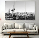 Saguaro Cactus Wall Art Canvas Print – Framed Monochrome