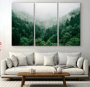 Misty Green Forest Canvas Print – Framed Serene Foggy Pine