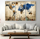 World Map Canvas Print – Vintage Blue and Gold World Map