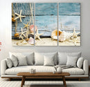 Seashells on Rustic Wooden Background, Seashells Wall Art