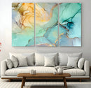 Abstract Aqua and Gold Fluid Wall Art Canvas | 3 Panel Large by MyGreatCanvas | Canvas Wall Art Prints | Photo Prints & Wall Decor