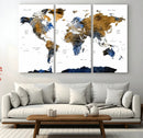 Modern Abstract World Map Canvas Wall Art – Framed Blue and