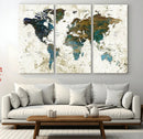 Vintage World Map Wall Art Canvas Print, Framed Rustic Earth