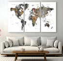 Modern Metallic World Map Canvas Wall Art – Framed