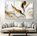 Gold Waves on Pure White Canvas – Gold Abstract Art for