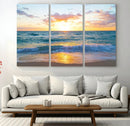 Golden Sunset Over Ocean Waves - Serene Coastal Triptych