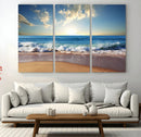 Serene Ocean Sunset Canvas Wall Art - Beach Waves at Sunset,