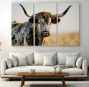 Texas Bull Longhorn Wall Art Canvas Print for Farm House