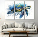 Turtle Wall Art Canvas Print, Framed Watercolor Turtle Art
