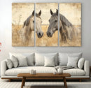 Chines Ink Style Grunge Horses Wall Art Canvas Print