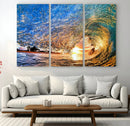 Ocean Wave at Sunset Canvas Wall Art – Vibrant Coastal Beach