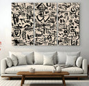 Abstract Love and Chaos Canvas Print, Black Symbols on Beige