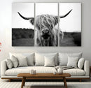 Highland Cow Wall Art | Black and White Farmhouse Decor |