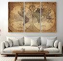 Vintage World Map Wall Art Canvas – Antique Style Push Pin