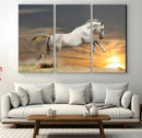 Large Wall Art Canvas Print – White Jumping Horse Sunset