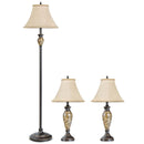 3-Piece Table and Floor Lamp Set with Linen Fabric Lamp Shades by DirectDeals
