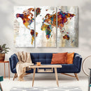 Vintage World Map Canvas Wall Art Print, Warm Tone Global