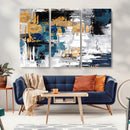 Blue and Gold Abstract Canvas Wall Art – Triptych Modern