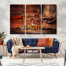 Whiskey and Cigar Canvas Wall Art | 3 Panel Bar Room Decor by MyGreatCanvas | Canvas Wall Art Prints | Photo Prints & Wall Decor