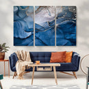 Navy Blue Canvas Art Abstract Print – Elegant Triptych