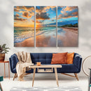 Sunset Beach Canvas Wall Art – Tropical Triptych Seascape