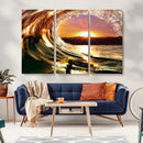 Golden Wave Sunset Triptych Canvas Art, Giclee Canvas Print