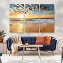 Golden Sunset Beach Print Canvas Wall Art, Giclee Canvas