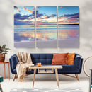 Tranquil Pastel Sunset Beach Triptych Canvas Art, Soothing
