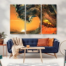 Surf Wave Sunset Canvas Wall Art Print, 3-Panel Ocean