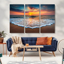 Sunset Beach Canvas Wall Art – Colorful Ocean Waves Triptych