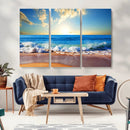 Tropical Beach Sunset Canvas Art, Ocean Waves and Sandy