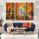Autumn Red Forest Triptych Canvas Wall Art Print, Forest