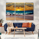 Ocean Sunrise Over Golden Beach Waves, Giclee Canvas Wall
