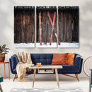Vintage Ski Gear Canvas Print, Vintage Ski Gear Against
