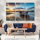 Small Boat At The Beach Sunset Wall Art, Boat Sunset Wall