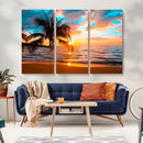 Palm Tree Sunset On The Beach Wall Art Canvas, Framed Palm