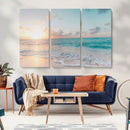 Tranquil Ocean Beach Sunset Canvas Wall Art | 3-Panel