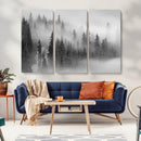 Foggy Misty Forest Canvas Wall Art – Black and White