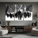 Bison Herd in Snow Wall Art Canvas Print | Rustic Western