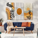 Modern Boho Sun and Leaf Abstract Art – 3-Panel Giclée