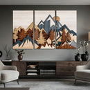 Rustic Abstract Wood Panel Effect Canvas Mountain Range Top