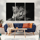 Lion Couple Wall Art Canvas Print – Elegant Black and White