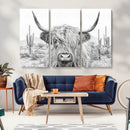 Rustic Charm | Cow Longhorn Black White Bighorn Wall Art by MyGreatCanvas | Canvas Wall Art Prints | Photo Prints & Wall Decor