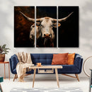Texas Longhorn Wall Art | 3-Panel Large Texas Longhorn