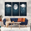 3 Piece Indigo Cloud Wall Art, Thunderstorm Moon Cloud by MyGreatCanvas | Canvas Wall Art Prints | Photo Prints & Wall Decor