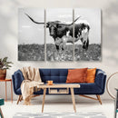 Texas Black White Highland Longhorn Cow Wall Art Canvas by MyGreatCanvas | Canvas Wall Art Prints | Photo Prints & Wall Decor