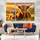 Scottish Cow and Baby Cow Canvas Wall Art Animal Print