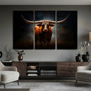 Abstract Texas Longhorn Wall Art Print | 3-Panel Large Texas
