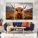 Highland Cow Longhorn Wall Art – Rustic Canvas Print, Framed