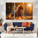 Running Horse Sunset Forest Wall Art Canvas Print